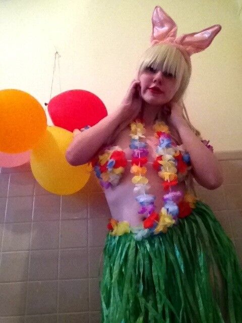 Bunny dressed as a little Hawaiian girl 2 of 4 pics