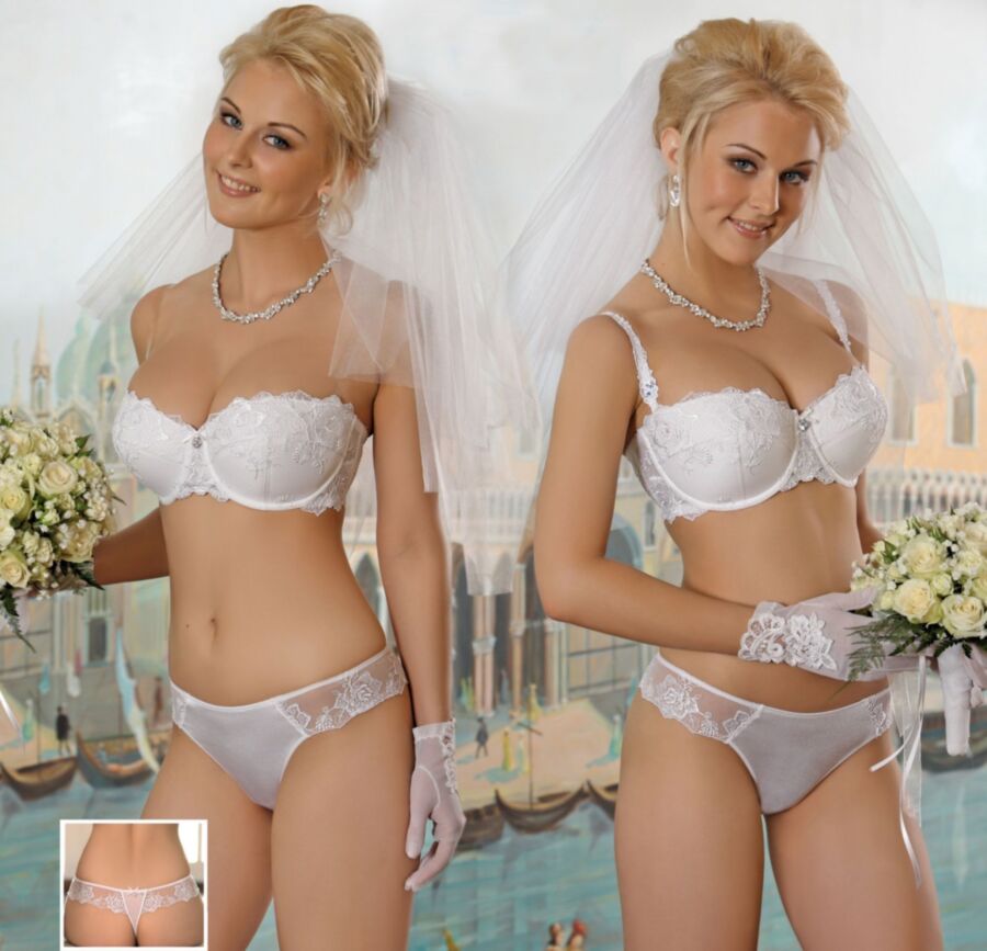 Russian blonde and busty bride model in delicate lingerie 9 of 36 pics