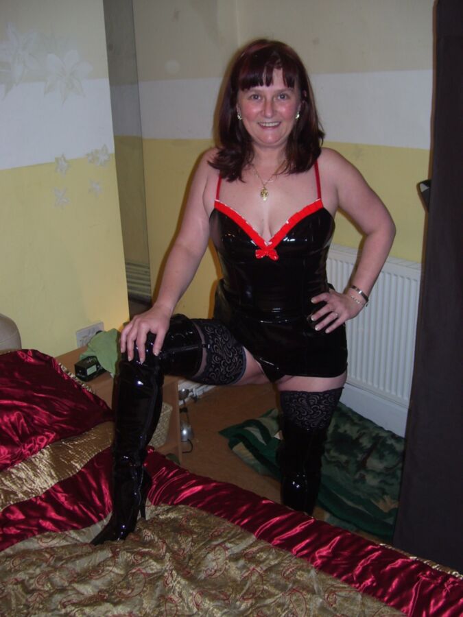 Free porn pics of Slut wife Deb in PVC dress and Thigh length boots 4 of 59 pics