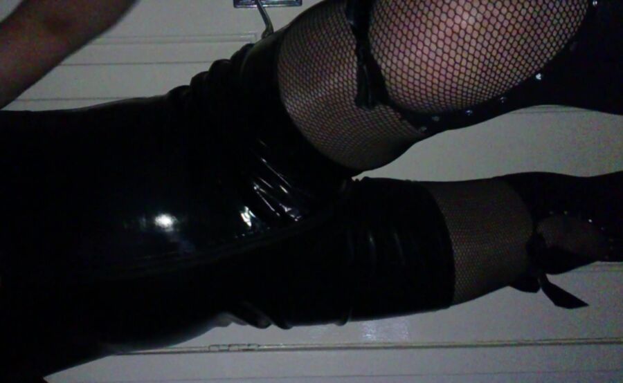 Young CD/TV wearing PVC Bodysuit, Fishnets & Knee Stockings 23 of 102 pics