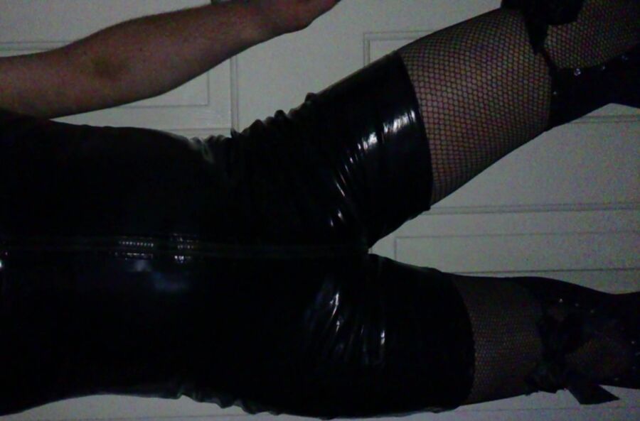 Young CD/TV wearing PVC Bodysuit, Fishnets & Knee Stockings 19 of 102 pics