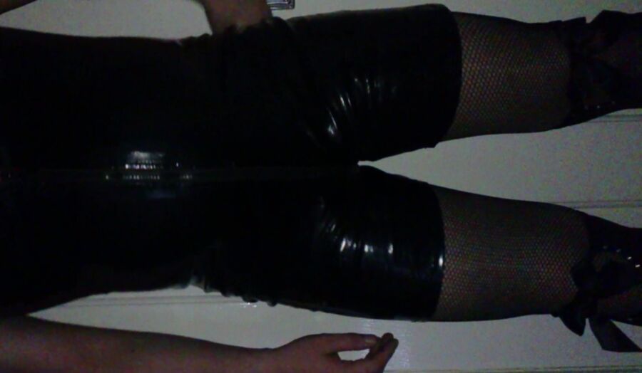 Young CD/TV wearing PVC Bodysuit, Fishnets & Knee Stockings 2 of 102 pics