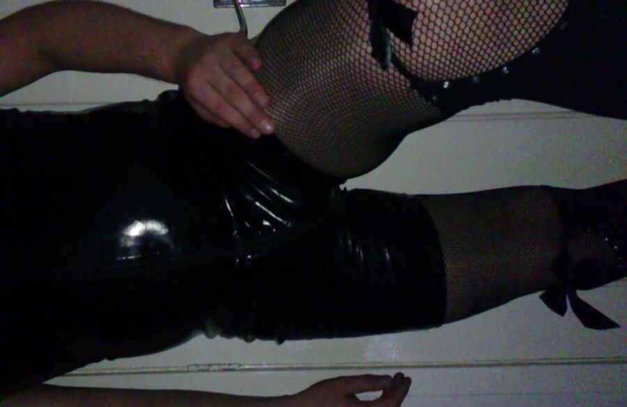 Young CD/TV wearing PVC Bodysuit, Fishnets & Knee Stockings 8 of 102 pics