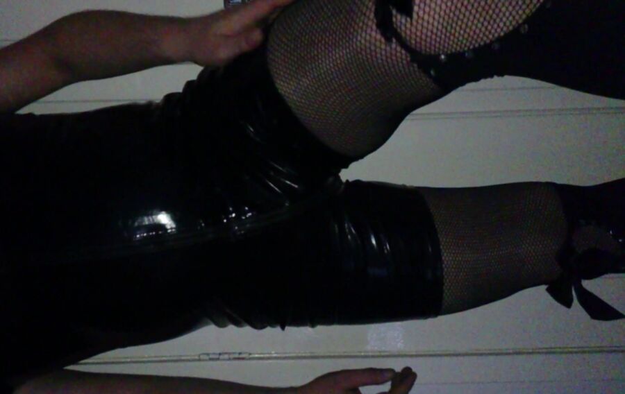 Young CD/TV wearing PVC Bodysuit, Fishnets & Knee Stockings 3 of 102 pics